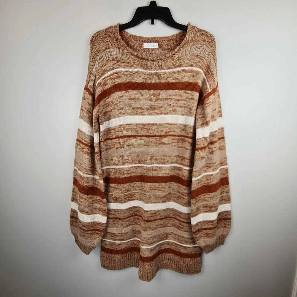 Ten Sixty Sherman Sweater Dress Knit Long Bell Sleeve Crew Neck S/M Striped